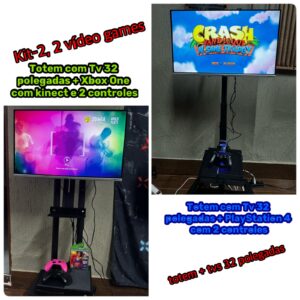 Locação, kit-2, 2 vídeo games, 1 Ps4, 1 Xbox One 1 com Kinect + jogos na memória + totens com tvs